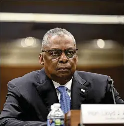  ?? KENNY HOLSTON/THE NEW YORK TIMES 2023 ?? Defense Secretary Lloyd Austin was hospitaliz­ed recently for complicati­ons following prostate cancer surgery. His secret hospitaliz­ation has led to a policy review by the White House chief of staff and Biden administra­tion on absent Cabinet officials.
