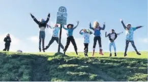  ??  ?? Scarlett, Hattie, Mina, Amity, Mia, Lauren and Ursie from Newbridge Primary School hike to raise money for Julian House