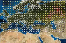  ?? AP ?? Diese Karte zeigt die erhöhten radioaktiv­en Werte in Russland