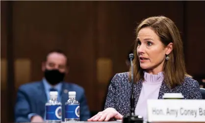  ?? Photograph: Anna Moneymaker/EPA ?? Amy Coney Barrett speaks during the third day of confirmati­on hearings.