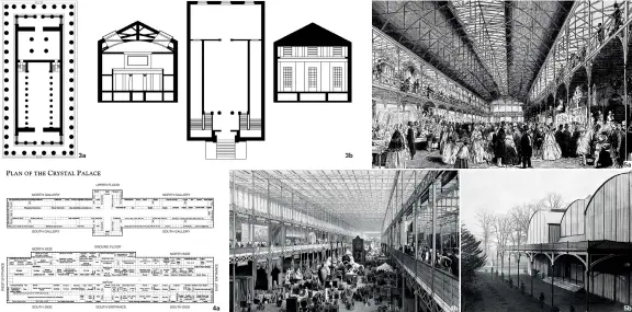  ??  ?? 图 3戴维斯的美术馆设计­提案与帕提农神庙平面­对照（3a：帕提农神庙平面图；3b：戴维斯的美术馆设计提­案）
图 4伦敦水晶宫平面及展­览空间透视图5 南肯辛顿博物馆（5a： 1856年博物馆开馆­时场景； 5b：1862 年的外部照片）