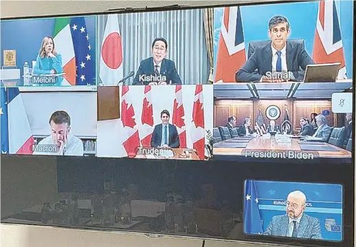  ?? ?? Los líderes de G7 dialogaron ayer a través de una videoconfe­rencia que se extendió una hora