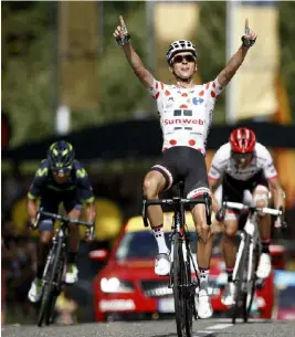  ?? KEYSTONE ?? Il trionfo di Warren Barguil davanti a Quintana e Contador