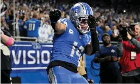  ?? Lon Horwedel/USA Today Sports ?? Amon-Ra St Brown celebrates his touchdown against the Tampa Bay Buccaneers. Photograph: