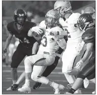  ?? File photo/Special to NWA Democrat-Gazette/DAVID BEACH ?? Gabe Huskey (23) and the Harrison Goblins are the 5A-West No. 1 seed going into the first round of the high school football playoffs tonight.