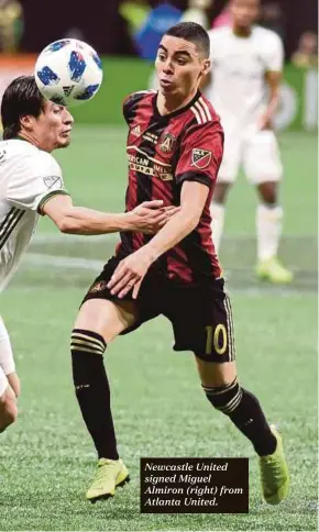  ??  ?? Newcastle United signed Miguel Almiron (right) from Atlanta United.