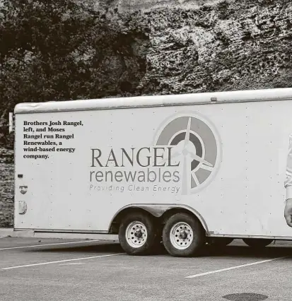  ??  ?? Brothers Josh Rangel, left, and Moses Rangel run Rangel Renewables, a wind-based energy company.