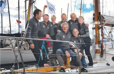  ?? Picture: NIKKI DAVIS-JONES ?? LAST BOAT HOME: The crew of Freyja, back from left, Kyle Hancock, Paul Flanagan, Louise Costello, Simon Macks, owner Richard Lees and Oonagh O'Donovan, and front from left, skipper Andrew Miller and Ernie Thirkell. Freyja, based in Newcastle, was the...