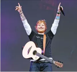  ?? (Dimitris Legakis/REX/Shuttersto­ck/SIPA) ?? Ed Sheeran performs onstage at BBC Music’s Biggest Weekend Festival in Swansea, May 26, 2018.