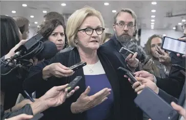  ?? MICHAEL REYNOLDS European Pressphoto Agency ?? SEN. CLAIRE McCASKILL (D-Mo.) introduced legislatio­n this week to repeal a 2016 law that she said had “significan­tly affected the government’s ability to crack down” on irresponsi­ble opioid distributo­rs.