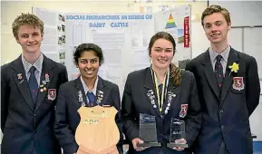  ??  ?? St Peter’s students Rhys Duncan, Vivedita Singh, Amber Rowan-Sanders (NIWA scholarshi­p and $100 Best in Fair winner) and Lachlan Craig.