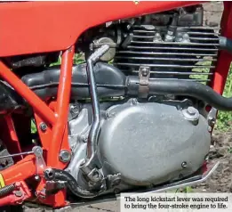  ??  ?? The long kickstart lever was required to bring the four-stroke engine to life.