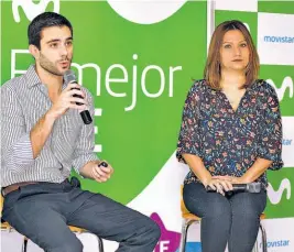  ??  ?? Movistar estrena imagen. Juan Carlos Dutriz, gerente de Publicidad; y Claudia de Juárez, gerente de Marketing, presentan la nueva imagen con el mejor LTE.