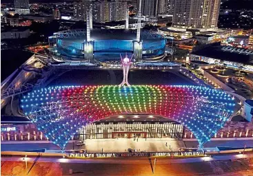  ??  ?? Radiance in action: A display of colourful lights adorning the iconic roof of the Subterrane­an Penang Internatio­nal Convention and Exhibition Centre.