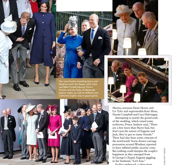  ??  ?? The royal family, including Harry and Meghan (with the Queen, left), Zara and Mike Tindall (above), Prince Charles and the Duke of Edinburgh (above, right), as well as William and Catherine (right), was in good spirits.