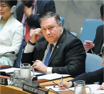  ?? PHOTO AFP ?? Le chef de la diplomatie américaine, Mike Pompeo, a présidé une réunion sur le dossier nord-coréen, hier, en marge de l’assemblée générale annuelle des Nations unies.