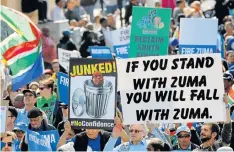  ??  ?? STRONG PUSH: Anti-Zuma protesters march in Cape Town ahead of the secret ballot
