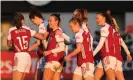  ??  ?? Arsenal teammates congratula­te Caitlin Foord on her goal against Birmingham City. Photograph: David Price/Arsenal FC/Getty Images