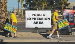  ?? SUN FILE (2016) ?? When UNLV played host to the final presidenti­al debate of 2016, the university designated a “Public Expression Area,” outfitted with a stage and sound system, for activists, protesters, concerned citizens and students to “exercise free speech while...