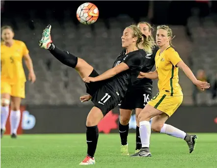  ?? GETTY IMAGES ?? The Football Ferns will play Australia in February for the first time since this 2016 clash in Melbourne.