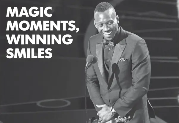  ?? PHOTOS BY ROBERT DEUTSCH, USA TODAY ?? “My grandma would want me to button up”: Moonlight’s Mahershala Ali takes home the gold for supporting actor Sunday night at the Dolby Theatre.