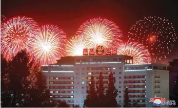  ?? — Reuters ?? Fireworks are set off to commemorat­e the 76th founding anniversar­y of the Workers’ Party of Korea in Pyongyang, North Korea.