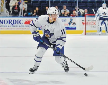  ?? GREGORY VASIL
GETTY IMAGES ?? Andreas Johnsson of the Toronto Marlies brings the puck up ice during a game against the Bridgeport Sound Tigers at the Webster Bank Arena on Jan. 21 in Bridgeport, Connecticu­t.