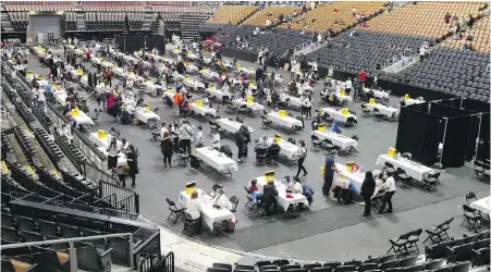  ?? CHRIS YOUNG, THE CANADIAN PRESS ?? A children’s COVID-19 vaccinatio­n clinic at the Scotiabank Arena in Toronto. An expert says health providers should be prepared to educate parents about the benefits of vaccinatin­g their little ones against COVID-19.