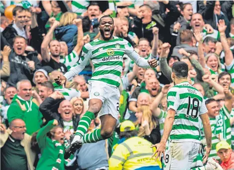  ?? SNS. ?? Olivier Ntcham celebrates his goal; Steven Gerrard, below, is welcomed to Celtic Park by Brendan Rodgers.