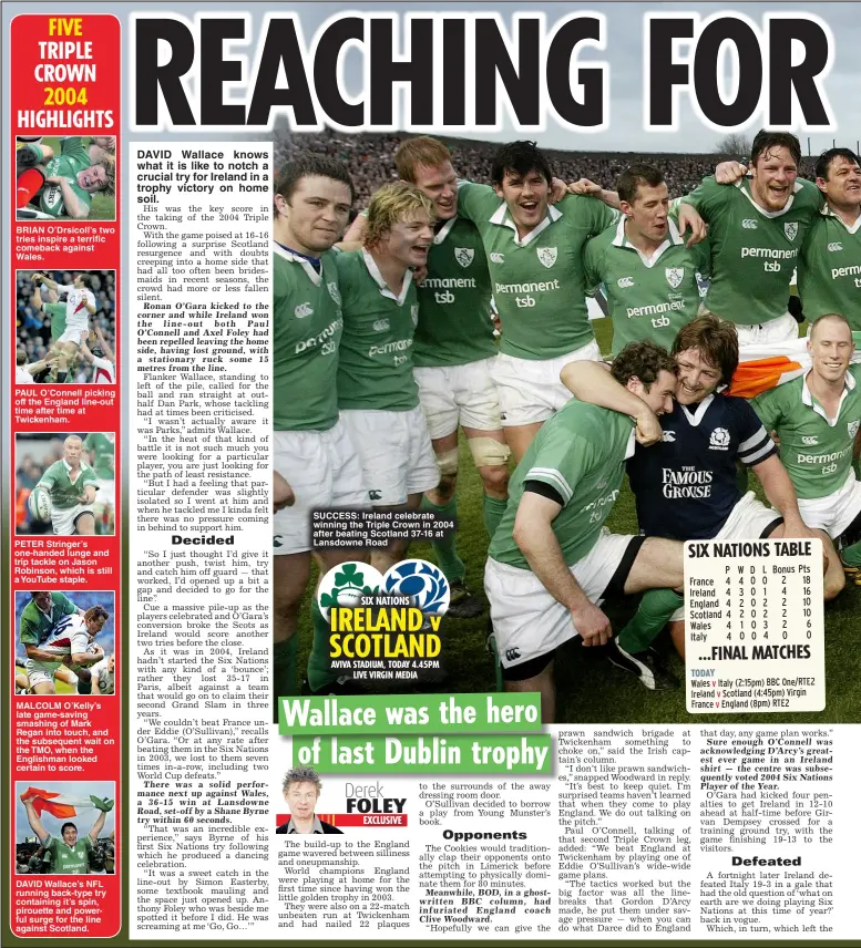  ?? ?? SUCCESS: Ireland celebrate winning the Triple Crown in 2004 after beating Scotland 37-16 at Lansdowne Road