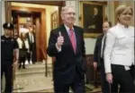  ?? J. SCOTT APPLEWHITE — THE ASSOCIATED PRESS ?? Senate Majority Leader Mitch McConnell of Ky. signals a thumbs-up as he leaves the Senate chamber on Capitol Hill.