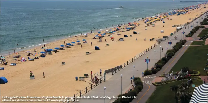 ??  ?? Le long de l’océan Atlantique, Virginia Beach, la plus grande ville de l’État de la Virginie, aux États-Unis, offre à ses visiteurs pas moins de 45 km de plage publique.