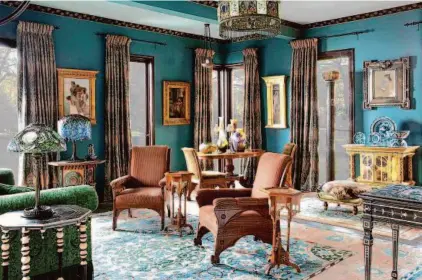  ?? Lisa Romerein/OTTO ?? The blue living room in Ann and Gordon Getty’s Berkeley estate, called the Temple of Wings. The property’s contents will be auctioned by Christie’s in New York City on June 14.