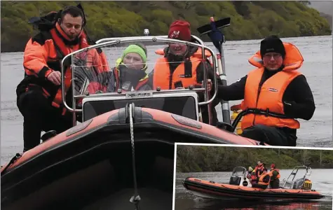  ?? Photo by Michelle Cooper Galvin ?? Driver Aideen Moynihan, Jimmy Sweetman and Michael McSweeney of the Killarney Water with Caoimhe Galvin in the new XS Rib ‘Cian’ on Killarney lakes.