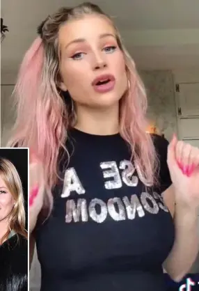  ?? ?? Post: Lottie Moss refers to being in ‘r3h4b’ in a clip on social media site TikTok. Left, with half-sister Kate