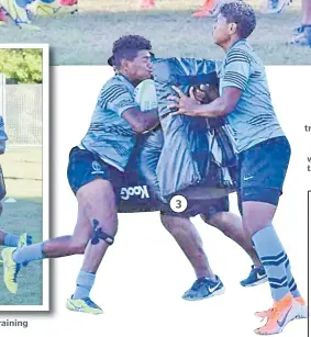  ?? Picture: FRU Pictures: FRU ?? 3. Ana Naimasi (with ball) with Rusila Nagasau during the Fijiana 7s team training yesterday.