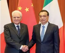  ??  ?? L’incontro. Il presidente della Repubblica, Sergio Mattarella, e il premier cinese, Li Keqiang