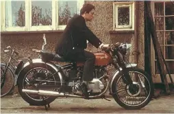  ??  ?? Hugo Myatt, aged 17, on his first Comet, photograph­ed on the day of purchase in 1962. Still at school. Note school uniform. Cost £30. This was sold to buy a Rapide, which, 50 year on, Hugo still has.