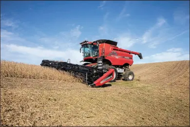  ?? TIM GRUBER / NEW YORK TIMES FILE (2019) ?? Soybeans are harvested Oct. 18, 2019, outside of Osseo, Wis. Patrick Brown of Impossible Foods argues that much of the soy grown in the world is used to feed animals and that his company uses the soy more efficientl­y than the animals do.