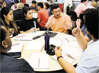  ?? Chronicle file photo ?? LSC-Cy Fair students discuss handgun campus carry legislatio­n earlier this year. LSC-Kingwood also held a forum about the same time to discuss the issue.