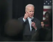  ?? CHARLES KRUPA — THE ASSOCIATED PRESS ?? Democratic presidenti­al candidate and former Vice President Joe Biden addresses a gathering during a campaign stop in Exeter, N.H.