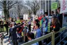  ?? Photograph: Erik S Lesser/EPA ?? People protest against ‘Cop City’ at Atlanta’s city hall on 6 March.