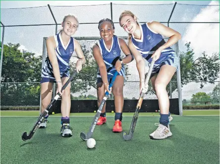  ?? ?? Close to the action and raring to go, are Ali Spencer, Vice Captain; Bahati Dakile, Co-Captain and Lucy Church, Co-Captain, from St Anne’s College. The trio will be leading their girls onto the turf in the upcoming PMB North Regional of the SPAR KZN Schoolgirl­s’ Hockey Challenge this coming Saturday, March 5, at St Anne’s College. Pic by Rogan Ward.