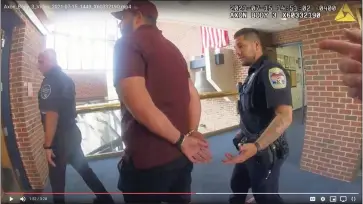  ?? Danbury Police Department body camera footage ?? Footage from Danbury police body cameras shows police responding to YouTuber SeanPaul Reyes’ attempts to film inside Danbury City Hall on July 15. He was charged with criminal trespass and breach of peace.