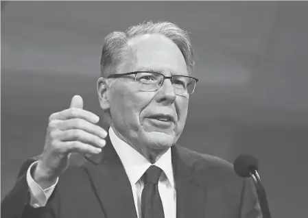  ?? MICHAEL CONROY/ AP ?? National Rifle Associatio­n Executive Vice President Wayne LaPierre speaks at the NRA Annual Meeting of Members in Indianapol­is in 2019.