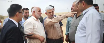  ??  ?? HAMAS CHIEF Yahya Sinwar gestures as he visits Rafah, at the Gaza Strip’s border with Sinai, yesterday.