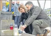  ?? REUTERS ?? Volodymyr Zelensky and his wife Olena attend a commemorat­ion ceremony at a monument to the so-called ‘Heavenly Hundred’, the people killed during the Ukrainian pro-European Union (EU) mass demonstrat­ions in 2014, in Kyiv, on Tuesday.