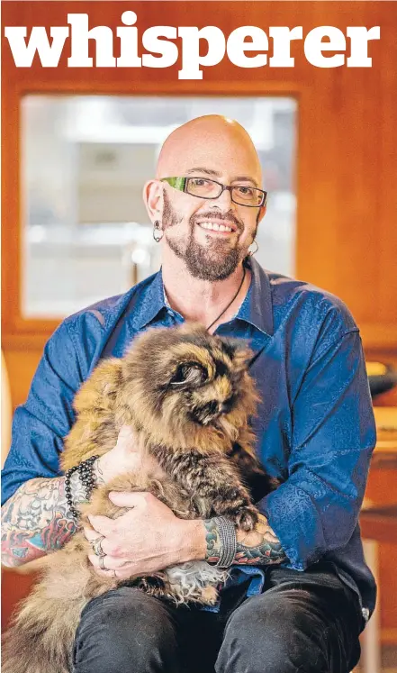  ?? Photos: Jason Dorday/Fairfax ?? Jackson Galaxy and his new best friend, Myrtle. He’s in New Zealand to promote his TV show My Cat FromHell.