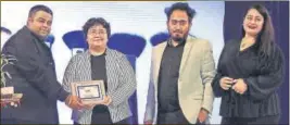  ??  ?? (L-R) Kunal Nijhawan, treasurer, KLGR Educationa­l Society felicitate­d directors, Leeza Arora and Ishant Arora along with Monika, marketing head from LA cosmetics