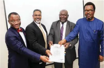  ??  ?? L-R: Executive Director, NDPHC, Ifeoluwa Oyedele; Director, Downstream Gas, CNL, Sanjay Narasimhal­u; MD/CEO, GACN, Engr. Morgan Okwoche, and MD, NDPHC, Chiedu Ugbo, at the signing of GSAA for Olorunsogo Generation Company Limited, held in Lagos…recently